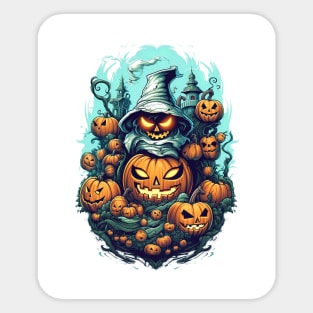 scary witch with pumpkins Sticker